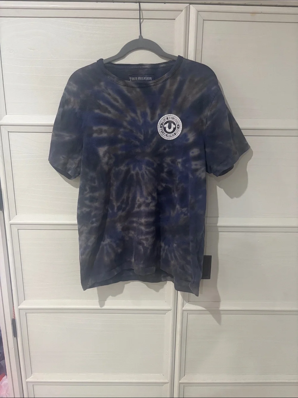 True Religion Blue Black Tie-Dye Logo Tee